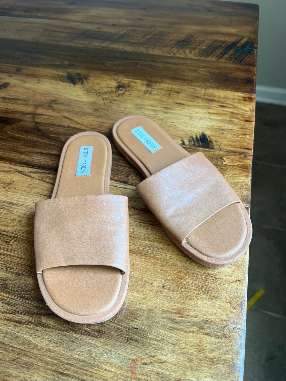 Steve Madden Sz 7 Sienna Slide Sandal Cognac Leather